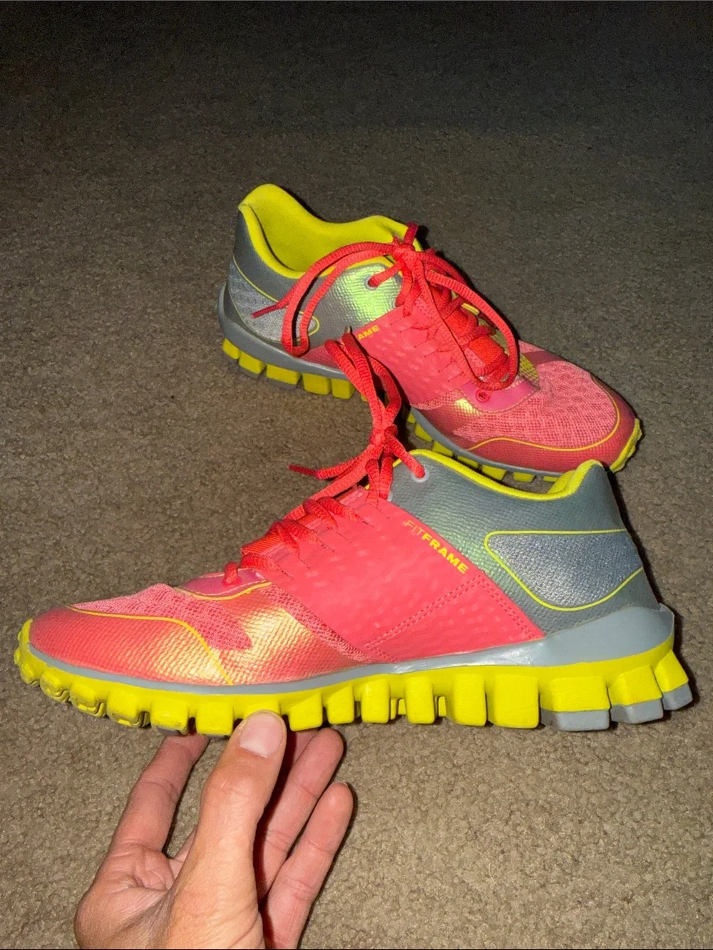 Reebok Women Coral Pink and Bright Yellow Athletic Trainers